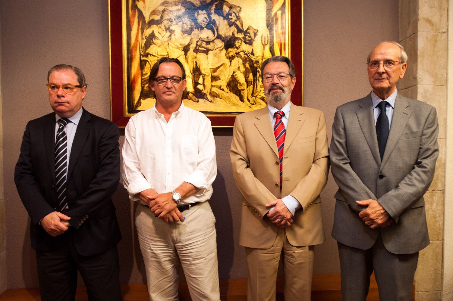 Josep Arimany, Josep M. Vila d'Abadal, Jordi Montaña i Jaume Portús a l'acte de signatura del nou acord