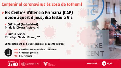 Els CAP obren dijous 19 de març.