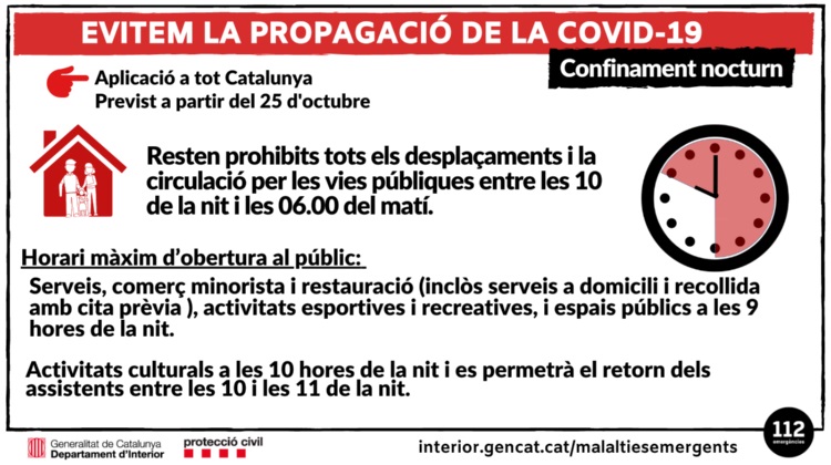 Cartell informatiu sobre el confinament nocturn