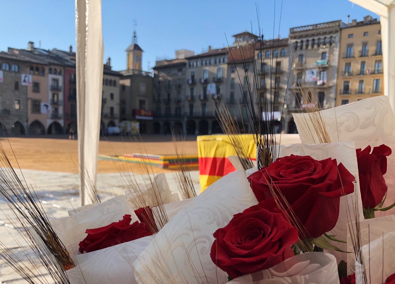 Parada de roses a la plaça Major per Sant Jordi (imatge d’arxiu)
