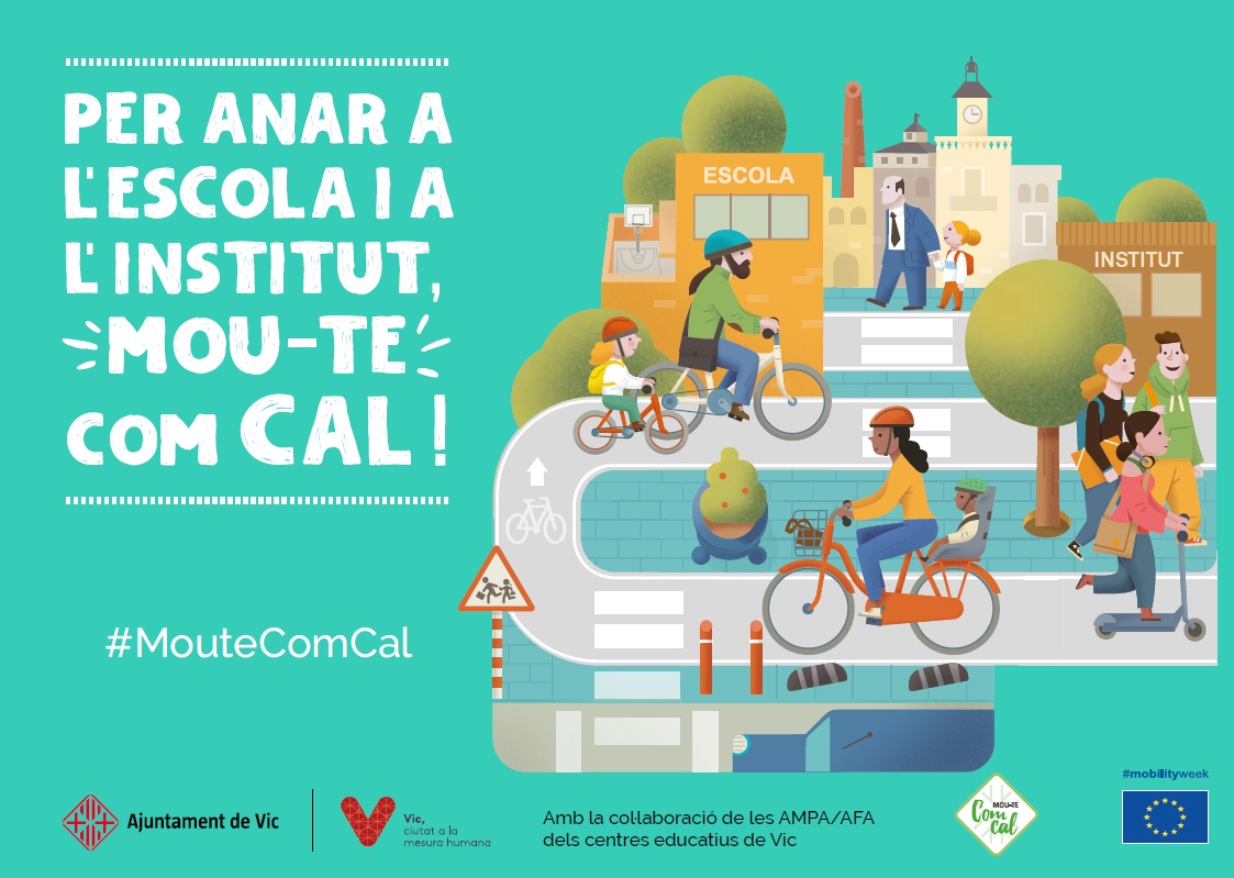 Cartell per promoure la mobilitat sostenible als centres educatius