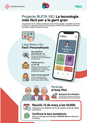 L’Ajuntament de Vic busca 30 voluntaris majors de 60 anys per participar en un projecte pilot amb l’app Bleta.