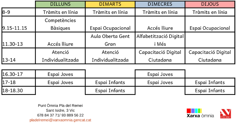 Programació tardor Punt Òmnia Pla del Remei