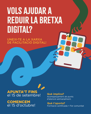 Cartell de difusió de la crida a acompanyant per la xarxa de facilitació digital.
