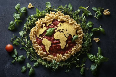 Plat de pasta dissenyant mapamundi..