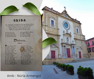 Imatge de la Plaça de la catedral de Vic i d'una crida de l'any 1845.