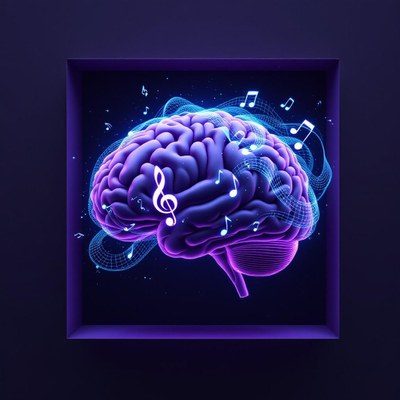 Imatge d'un cervell amb notes musicals.