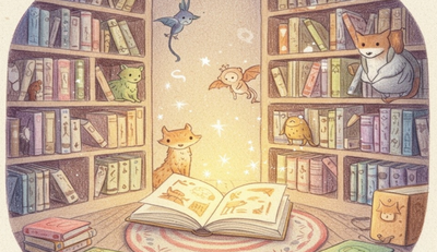 Il·lustració de personatges i llibres.