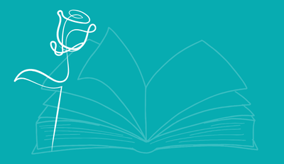 Il·lustració d'un llibre i una rosa.