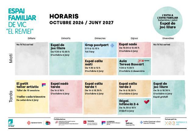 Horari octubre 2026 / juny 2027 Horari octubre 2026 / juny 2027