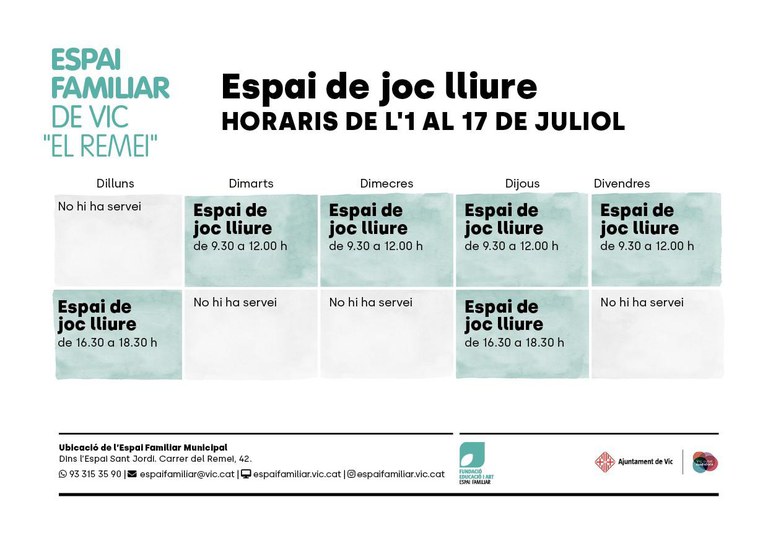 Horari juliol 2026 Horari juliol 2026