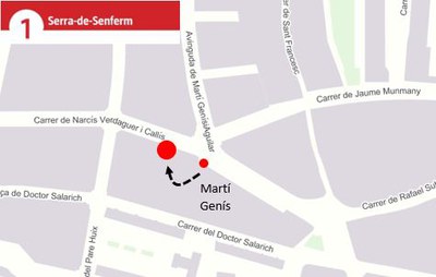 Nova ubicació de la parada de bus urbà "Martí Genís" de la L1.